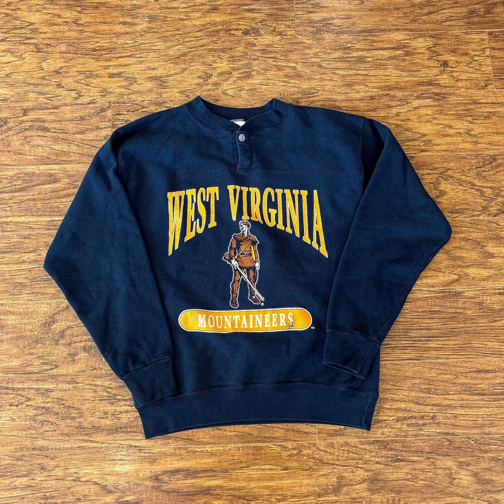 Vintage Castaways West Virginia Mountaineers NCAA Navy Gold Sweatshirt Large